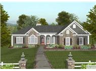 This image is the front elevation of these Craftsman Ranch House Plans.