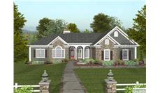 This image is the front elevation of these Craftsman Ranch House Plans.