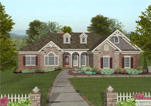 This is a color rendering of these Craftsman Home Plans.