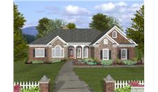 This is a colorful rendering of the front of these Traditional Ranch Homeplans.