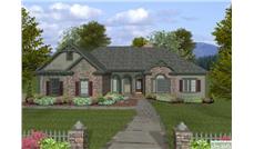 This is a computerized image showing the front elevation of these Craftsman House Plans.