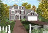 This image is the front elevation of these Colonial House Plans.