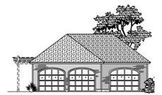 This is the black and white front elevation of these Garage Plans.