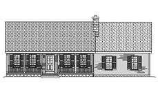 This is a black and white front elevation of these Country Ranch Home Plans.