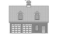 This is a black and white front elevation of these Garage Plans