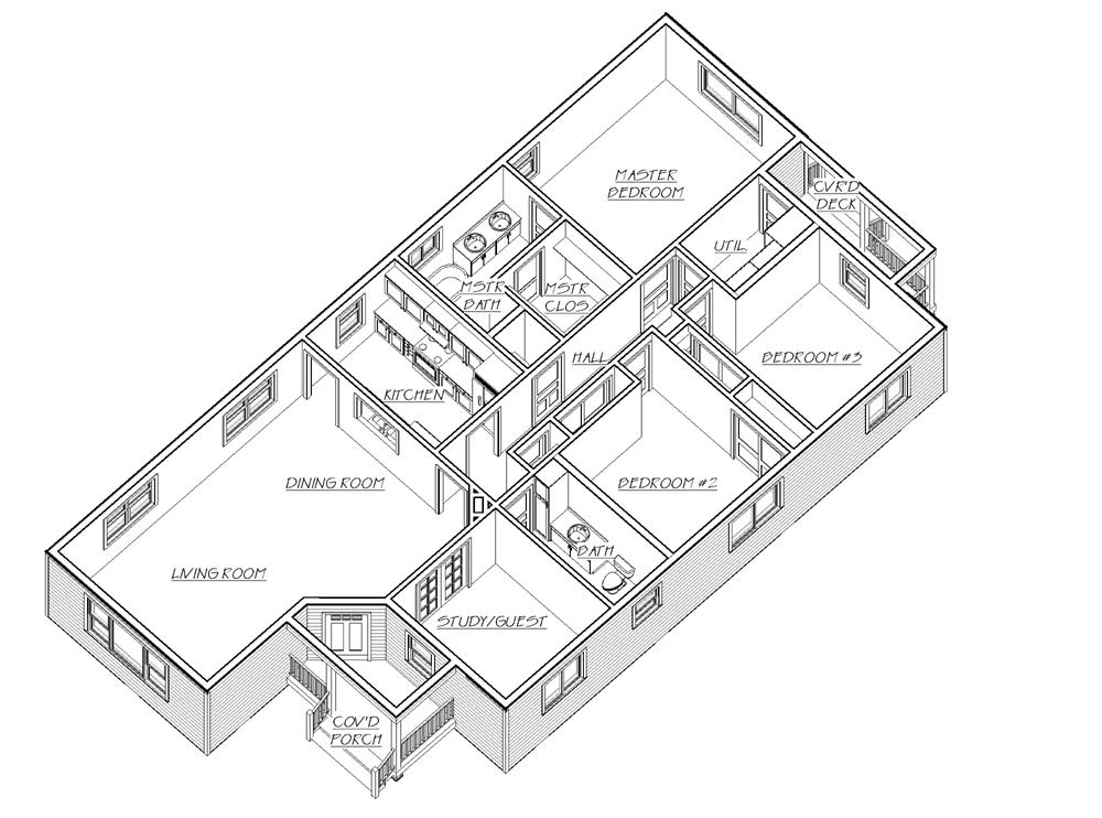 3D Floor Plan for bungalow house plans BL-1035