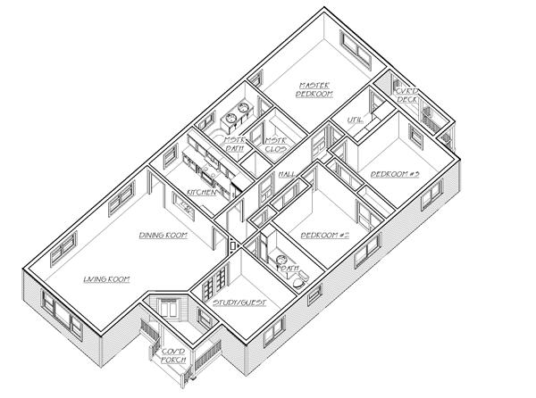 3D Floor Plan for bungalow house plans BL-1035