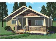 This image is a computer rendering of the Quail Run Bungalow House Plans.