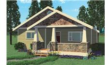 This image is a computer rendering of the Quail Run Bungalow House Plans.