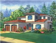 This image is a colored rendering of the Santa Barbara Mediterranean Houseplans.