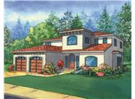 This image is a colored rendering of the Santa Barbara Mediterranean Houseplans.