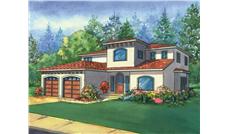 This image is a colored rendering of the Santa Barbara Mediterranean Houseplans.