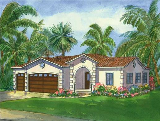 This is a colored rendering of La Jolla Mediterranean House Plans.