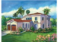 This image shows the colored rendering of the Villa Rosa Mediterranean Houseplans.