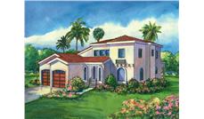 This image shows the colored rendering of the Villa Rosa Mediterranean Houseplans.