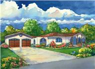 This is a colored rendering of the Del Sol Mediterranean House Plans.