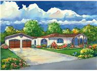 This is a colored rendering of the Del Sol Mediterranean House Plans.