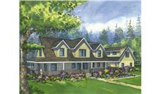 This is a colored front elevation of the Prairie View Cape Cod Homeplans.