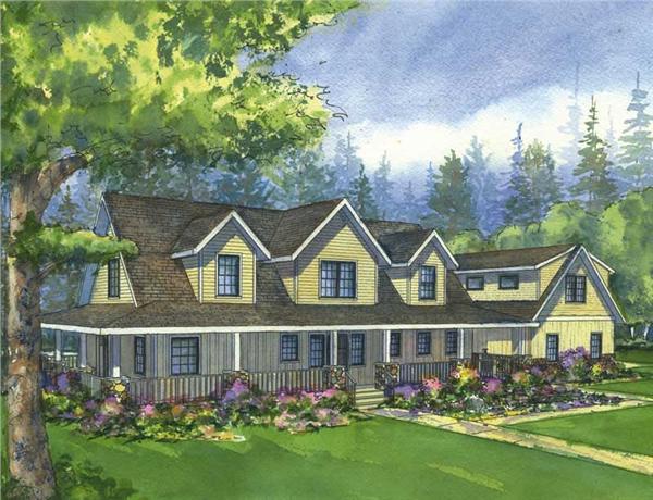 This is a colored front elevation of the Prairie View Cape Cod Homeplans.