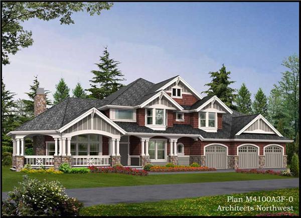 This image shows the exterior to these Craftsman House Plans.
