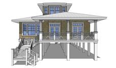 This is a 3D computerized rendering of these Beachfront House Plans.