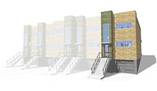 This is a computer rendering of these modern house plans.