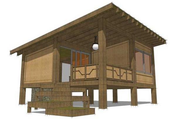 This is the front elevation of these Modern Hunting Cabin House Plans.