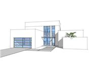 This is the front elevation for these Modern House Plans.