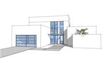 This is the front elevation for these Modern House Plans.
