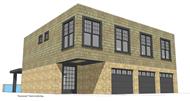 This is the front elevation for these Modern Home Plans.