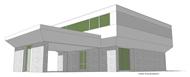 This is the front elevation for these Modern House Plans.