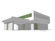 This is the front elevation for these Modern House Plans.