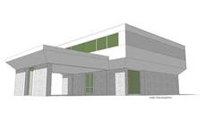 This is the front elevation for these Modern House Plans.