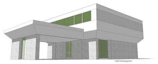 This is the front elevation for these Modern House Plans.
