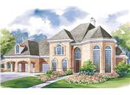 This image shows the front elevation of these European House Plans, French House Plans.