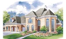 This image shows the front elevation of these European House Plans, French House Plans.
