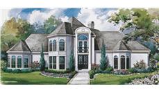 This image shows the front elevation of these French House Plans, European House Plans.