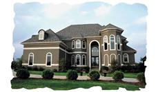 This image shows the front elevation of these European House Plans, French House Plans.