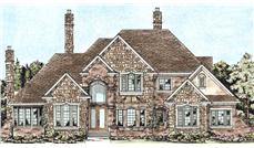 This image shows the front elevation of these Luxury House Plans, European House Plans, Traditional House Plans, 1-1/2 Story House plans.