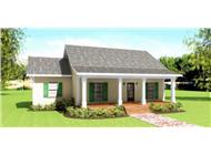 This image shows the front elevation of this set of Country Houseplans.