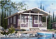 This is a color rendering of the front of these Small Vacation Homeplans.