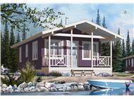 This is a color rendering of the front of these Small Vacation Homeplans.