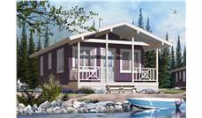 This is a color rendering of the front of these Small Vacation Homeplans.