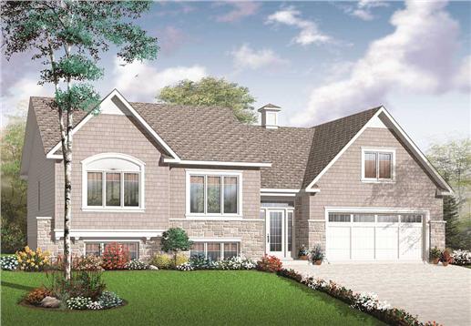 This is the front elevation for these split-level home plans.