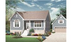 This image shows the front elevation for these Country House Plans.