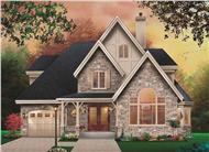 This is a computer generated image showing the front elevation for these Tudor House Plans.