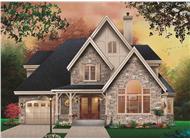 This is a computer generated image showing the front elevation for these Tudor House Plans.