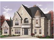 This image shows the front elevation for these Luxury Home Plans.