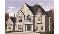 This image shows the front elevation for these Luxury Home Plans.