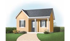 This image was created by a computer to show the front elevation of these Small House Plans.